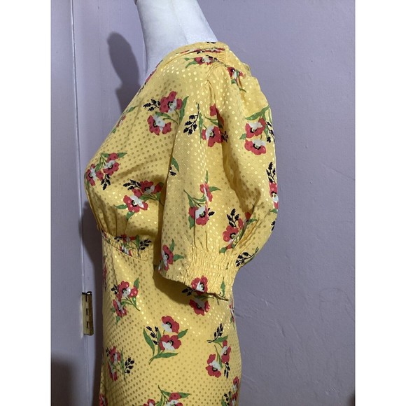 Jill Stuart Puff Sleeve Yellow Floral Fit & Flare MIDI Dress 0 - Picture 4 of 8
